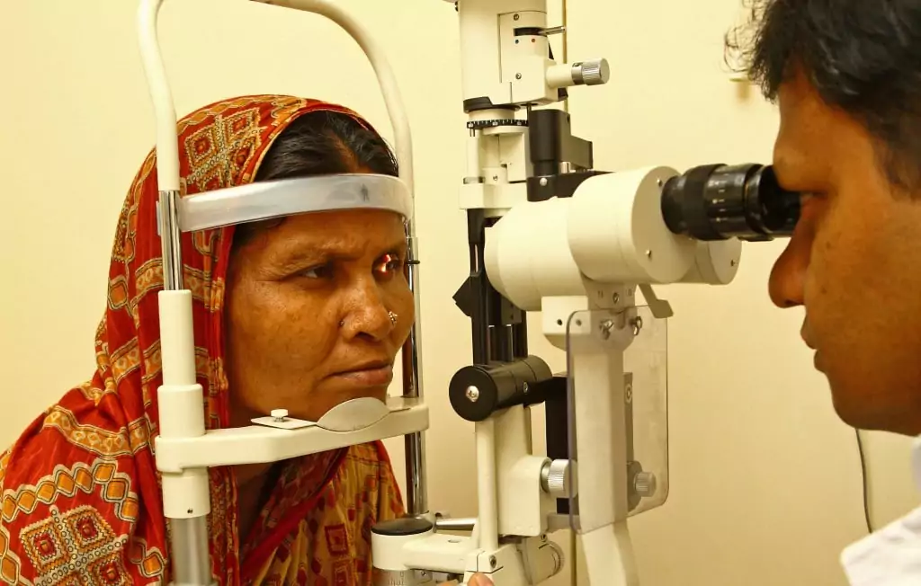 Mobile medical camp providing eye care and cataract surgeries.